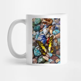 Yellow And Black Butterfly On Polished Stones Mug